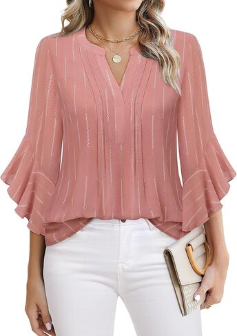 Timeson Women's 3/4 Sleeve Tops Dressy Casual Business Work Blouses Chiffon Office Shirts in Saudi Arabia