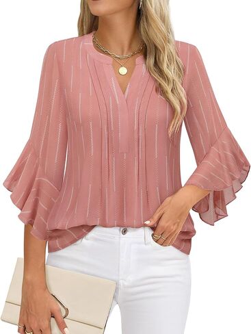 Timeson Women's 3/4 Sleeve Tops Dressy Casual Business Work Blouses Chiffon Office Shirts in Saudi Arabia