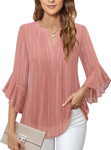 Timeson Women's 3/4 Sleeve Tops Dressy Casual Business Work Blouses Chiffon Office Shirts in Saudi Arabia
