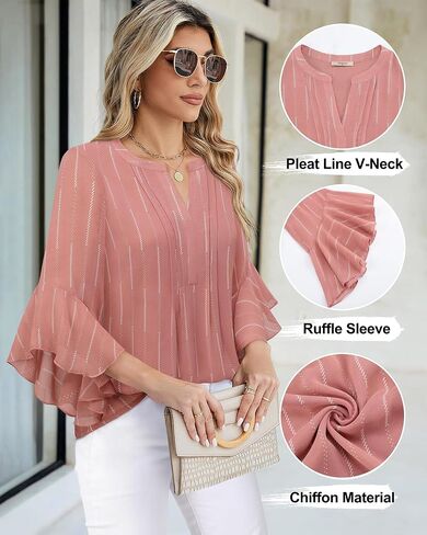 Timeson Women's 3/4 Sleeve Tops Dressy Casual Business Work Blouses Chiffon Office Shirts in Saudi Arabia