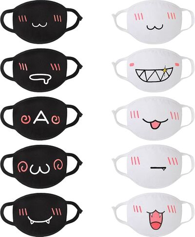 Zhanmai 10 Pieces Kawaii Mask Anime Face Mouth Mask Cute Mouth Covering Reusable Washable Mouth Mask for Women Girls Kids in Saudi Arabia