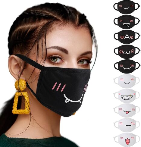 Zhanmai 10 Pieces Kawaii Mask Anime Face Mouth Mask Cute Mouth Covering Reusable Washable Mouth Mask for Women Girls Kids in Saudi Arabia