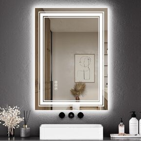 IDEALHOUSE 20x28 LED Bathroom Mirror with Lights,Anti-Fog,Dimmable,Backlit + Front Lit,Bathroom Vanity Mirror with Lights,Memory,Double LED Vanity,Lighted Bathroom Mirror,3 Colors,Stepless Dimming