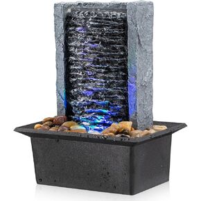 Tabletop Fountain Indoor Waterfall Fountain Rock Waterfall Indoor Fountain LED-Lights Water Feature Waterfall for Modern Home and Office Indoor Decoration