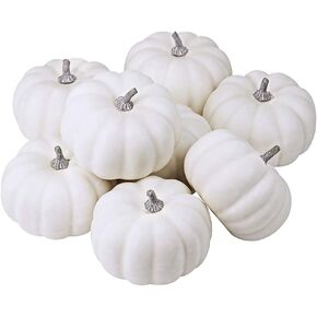 BESTTOYHOME 8 Pcs Realistic 4" Fall Harvest Small Off White Mini Artificial Pumpkins for Halloween, Fall and Thanksgiving Decorating