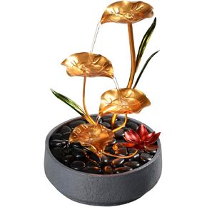 Indoor Tabletop Fountain Exquisite Meditation Desk Water Fountain Decorative Zen Fountain,4-Tier Lotus Desk Fountain,Home/Office Decor Housewarming Gift for Mom（23154）