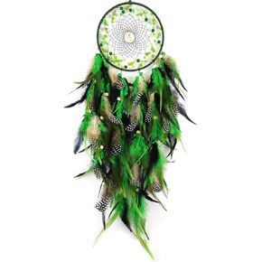 Green&Black Feather Dream Catcher for Bedroom, Dream Catcher with Moon Pendant, Large Dream Catcher for Wall Hanging Crafts