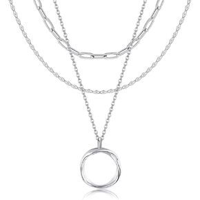 MONGAS Boho Layered Necklace Sterling Silver Triple 3 Stacked Vertical Bar Triangle Long Layering Necklaces Christmas Jewelry Gifts for Women