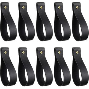 10 Pcs Leather Curtain Rod Holder, Black Leather Strap Curtain Hooks for Wall, Curtain Rod Brackets with Screws, Wall Hooks Leather Straps for Hanging, Curtain Rod Hangers for Bathroom Kitchen Bedroom