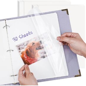 Photo Album Refill Pages for 3 Ring Binder, 60 Pages Self Adhesive Photo Album Scrapbook Refill Pages, Letter Size Photo Album Inner Pages Fit 2x3 4x6 5x7 8x10 Photos Stamps Recipe Cards