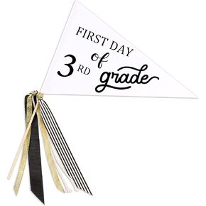 CINPIUK First Day of School Flag DIY 2024 Back to School Pennants, First Day of 3rd Grade Flag with Ribbons Make Your Own School Photo Prop, White