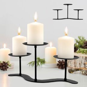 Iron Candle Holder Fireplace: Metal Candelabra Centerpiece Decor - Candle Holder Stand for 3 Candelabra Pillar Candles