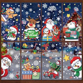 Christmas Window Cling Christmas Window Decorations Decals Snowman Snowflake Elk Santa Window Stickers for Glass Windows Décor Christmas Decorations Ornaments Party Supplies 8 Sheets
