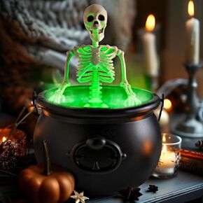 Halloween Decorations Indoor - Cauldron Halloween Decor with Black Plastic Witches Cauldron and LED Mist Maker Skeleton - Spooky Vintage Hocus Pocus Party Halloween Decoration for Home Table Kitchen