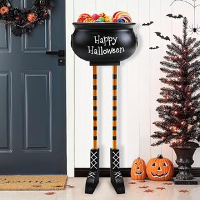 Halloween Decorations Outdoor - Halloween Party Decoration - Large Witches Legs Candy Bowl - Cute Witch Hocus Pocus Bucket Cauldron Decor for Indoor Front Porch Home House Lawn Yard Outside