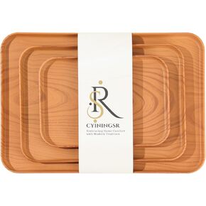 A Set of 3 Decorative Serving Trays, Food Tray Platters, Imitation Oak Grain Rectangular Lightweight Trays, PP Material