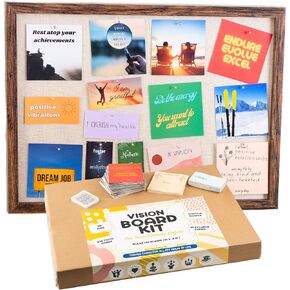 Vision Board Kit: Linen Cork Board for Wall, 235 Cards, 50 pins. All Supplies Included for Visualization, Affirmations, Manifestation & Goal Setting – Make Your Dreams Reality