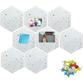 8 Pcs Felt Hexagon Cork Board Tiles, Self-Adhesive Notice Board Pink Wall Tiles with Push Pins for Home Office Classroom Wall Decor, Pink