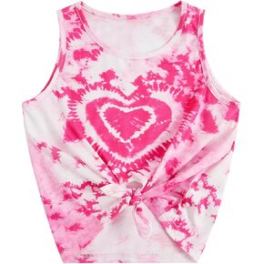 SOLY HUX Girl's Tie Dye Heart Butterfly Print Tank Top Tie Front Sleeveless Summer T Shirt