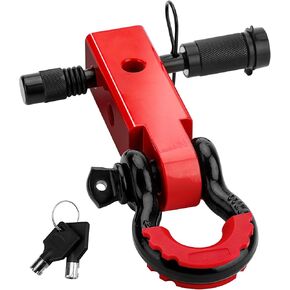 Shackle Hitch Receiver 2 Inch with 3/4" D Ring Shackle and 5/8" Long Screw Pin, 45000 Lbs Maximum Break Strength Heavy Duty Receiver for Vehicle Recovery, Black & Red