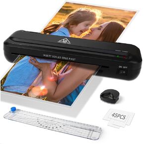 Laminator 9 Inch A4 Laminator Machine, Desktop Thermal Laminator Never Jam with 45 Laminating Pouches, Fast Warm-Up Home Office School Use, Black