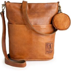 BERLINER BAGS Vintage Leather Shoulder Bag Sofia, Two Strap Crossbody Handbag for Women - Brown
