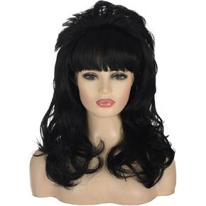 MORTICIA Women 80s Hippie Drag Queen Hair Beehive Vintage Retro Bouffant Costume Curly Long Synthetic Bang Wig (Blonde)
