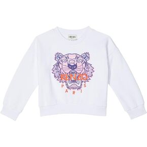 Kenzo Girl's Tiger Embroidery Sweatshirt (Big Kids) White 14A (14 Big Kid)