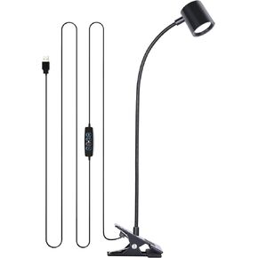 Dott Arts Desk Lamp,USB Clip On Light with 3 Color Modes,LED 10 Levels Brightness Reading Light, 360°Gooseneck Book Light,Eye-Care Reading Lamp for Home Office,Headboards Black