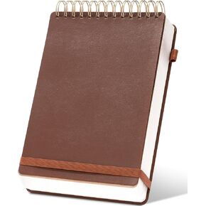 Yoment Top Spiral Notebook Leather Steno Pads 240 Pages Spiral Notepad for Work 5x7 Top Bound Steno Notebook, 100 GSM Thick Paper, Left Handed Notebooks for Office College School, Brown