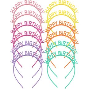12 Pack/6 Pairs Candy Color Happy Birthday Headbands with Teeth Plastic Hair Hoops Bands Clasps Party Decoration Tiara Crowns Accessories for Toddlers Kids Teens Girls Women
