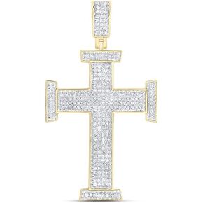 Jewels By Lux 10kt Yellow Gold Mens Round Diamond Cross Charm Pendant 3/4 Cttw (I2 clarity; G-H color) round shape white diamond