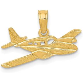 Solid 14k Yellow Gold Men's Cessna Plane Souvenir Pendant Charm - 12mm x 19mm