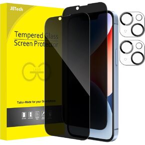 JETech Privacy Full Coverage Screen Protector for iPhone 14 Pro 6.1-Inch with Camera Lens Protector, Anti-Spy Tempered Glass Film, 2-Pack Each
