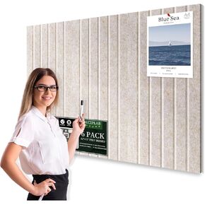 Large Cork Bulletin Board Alternative 48"x36", 12 Pack Felt CorkBoard Tiles for Office Wall with 80 Pushpins, Wall-Friendly Pin Board for Office Home School, Decorative & Noise Reduction, Beige