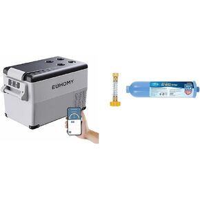 EUHOMY 12 Volt Refrigerator, 35Liter(38qt) Car Refrigerator, RV Refrigerator with 12/24V DC and 110-240V AC & Camco TastePURE Camper/RV Water Filter & Hose Protector | Inline Water Filter Reduces