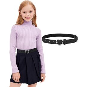 AWAYTR Girls Elastic Leather Belt -Stretch Toddler Belts Rhinestone Heart Buckle Belt for kids