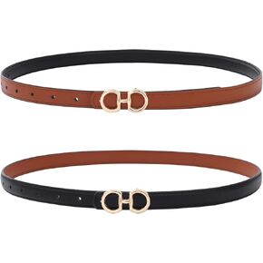 AWAYTR Skinny Reversible Belt for Girls - Kids Leather Belt with Gold Buckle Toddler Thin Waist Belt for Dress Pants