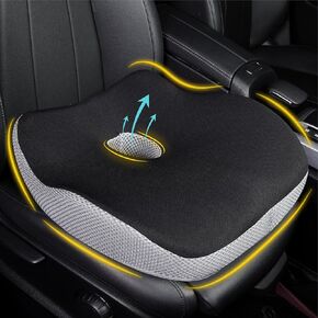 Car Seat Cushion: Ergonomic Memory Foam Seat Cushion for Sciatica Pain Relief, Larger Driving Seat Cushion for Short Drivers on Long Drives - Butt Seat Cushion For Car-Truck, Office - Black