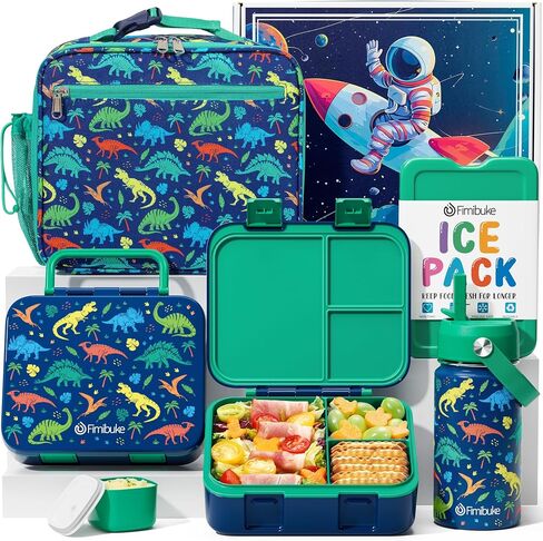 Fimibuke Bento Lunch Box for Kids - Toddler Bento Snack box with 3 Compartments, Stainless Steel Insulated Water Bottle, Lunch Bag, Ice Pack Set, Back to School Birthday Gifts for Ages 3-12 Girls Boys in Saudi Arabia