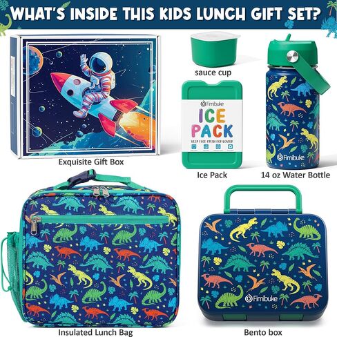 Fimibuke Bento Lunch Box for Kids - Toddler Bento Snack box with 3 Compartments, Stainless Steel Insulated Water Bottle, Lunch Bag, Ice Pack Set, Back to School Birthday Gifts for Ages 3-12 Girls Boys in Saudi Arabia