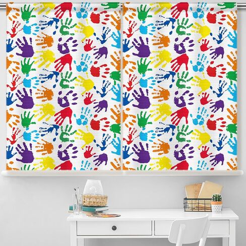 6 Pcs School Classroom Curtains Colorful Handprints Curtains Back to Classroom Decoration for First Day of School Kindergarten Classroom Bedroom Living Room Decor 36" x 24" in Saudi Arabia