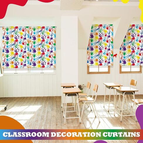 6 Pcs School Classroom Curtains Colorful Handprints Curtains Back to Classroom Decoration for First Day of School Kindergarten Classroom Bedroom Living Room Decor 36" x 24" in Saudi Arabia