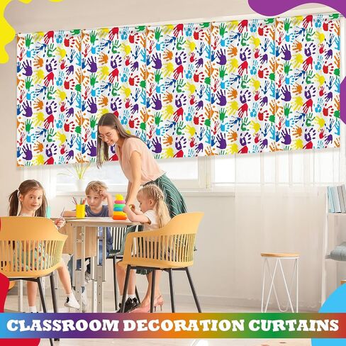 6 Pcs School Classroom Curtains Colorful Handprints Curtains Back to Classroom Decoration for First Day of School Kindergarten Classroom Bedroom Living Room Decor 36" x 24" in Saudi Arabia