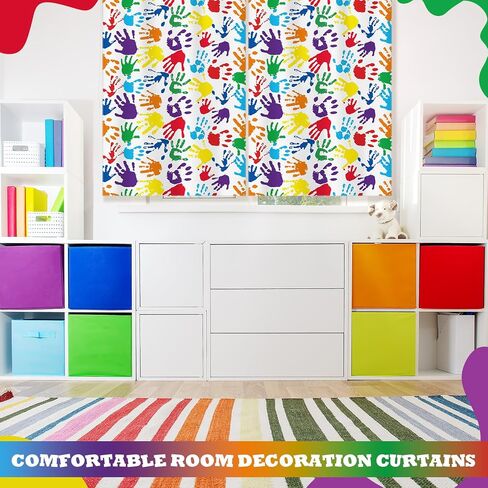 6 Pcs School Classroom Curtains Colorful Handprints Curtains Back to Classroom Decoration for First Day of School Kindergarten Classroom Bedroom Living Room Decor 36" x 24" in Saudi Arabia