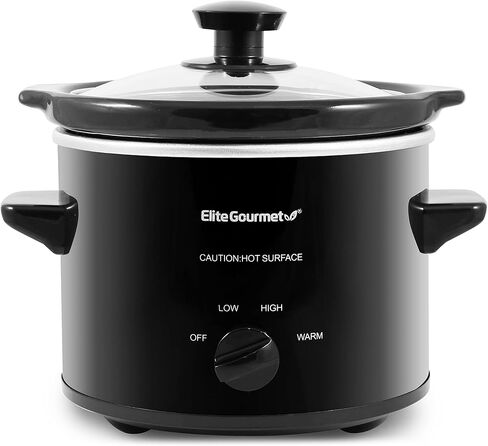 طباخ كهربائي بيضاوي بطيء من Elite Gourmet MST-350B، درجة حرارة قابلة للتعديل، مقبلات، صلصات، يخنة وغمس، غطاء زجاجي آمن للاستخدام في غسالة الأطباق ووعاء (3 كوارت، أسود) in Kuwait