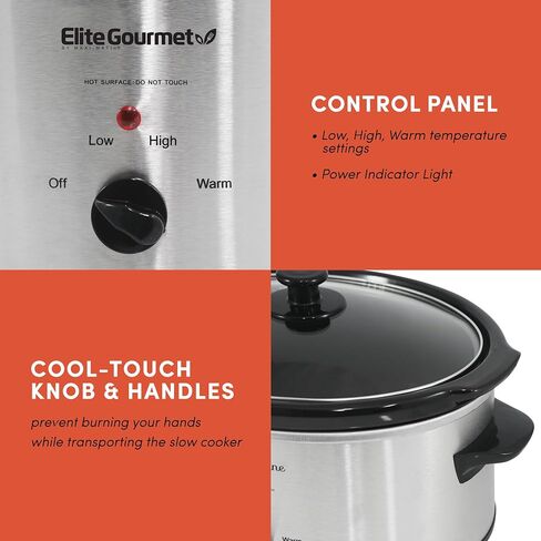 Elite Gourmet MST-350B Electric Slow Cooker, Adjustable Temp, Entrees, Sauces, Stews & Dips, Dishwasher Safe Glass Lid & Crock (3 Quart, Black) in Saudi Arabia