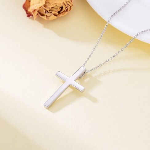 قلادة صليب من الفضة الاسترليني مع سلسلة فضية 925، قلادة صليب مطلية بالذهب الأبيض هدايا مجوهرات دينية مخلصة، 20 بوصة in Kuwait