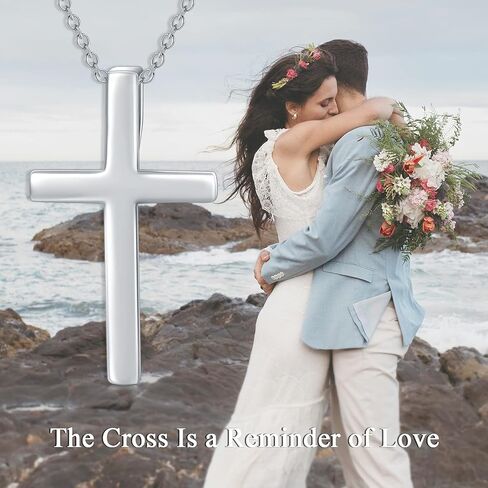 قلادة صليب من الفضة الاسترليني مع سلسلة فضية 925، قلادة صليب مطلية بالذهب الأبيض هدايا مجوهرات دينية مخلصة، 20 بوصة in Kuwait