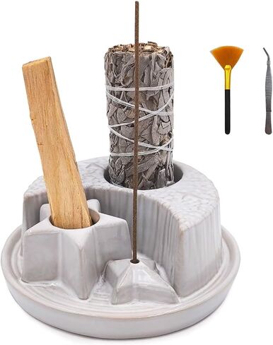 Palo Santo Stick Holder,Ceramic Sage Holder for Burning,4 in 1 Incense and Candle Holder,Ash Catcher Tray for Meditation Yoga Room White in Saudi Arabia